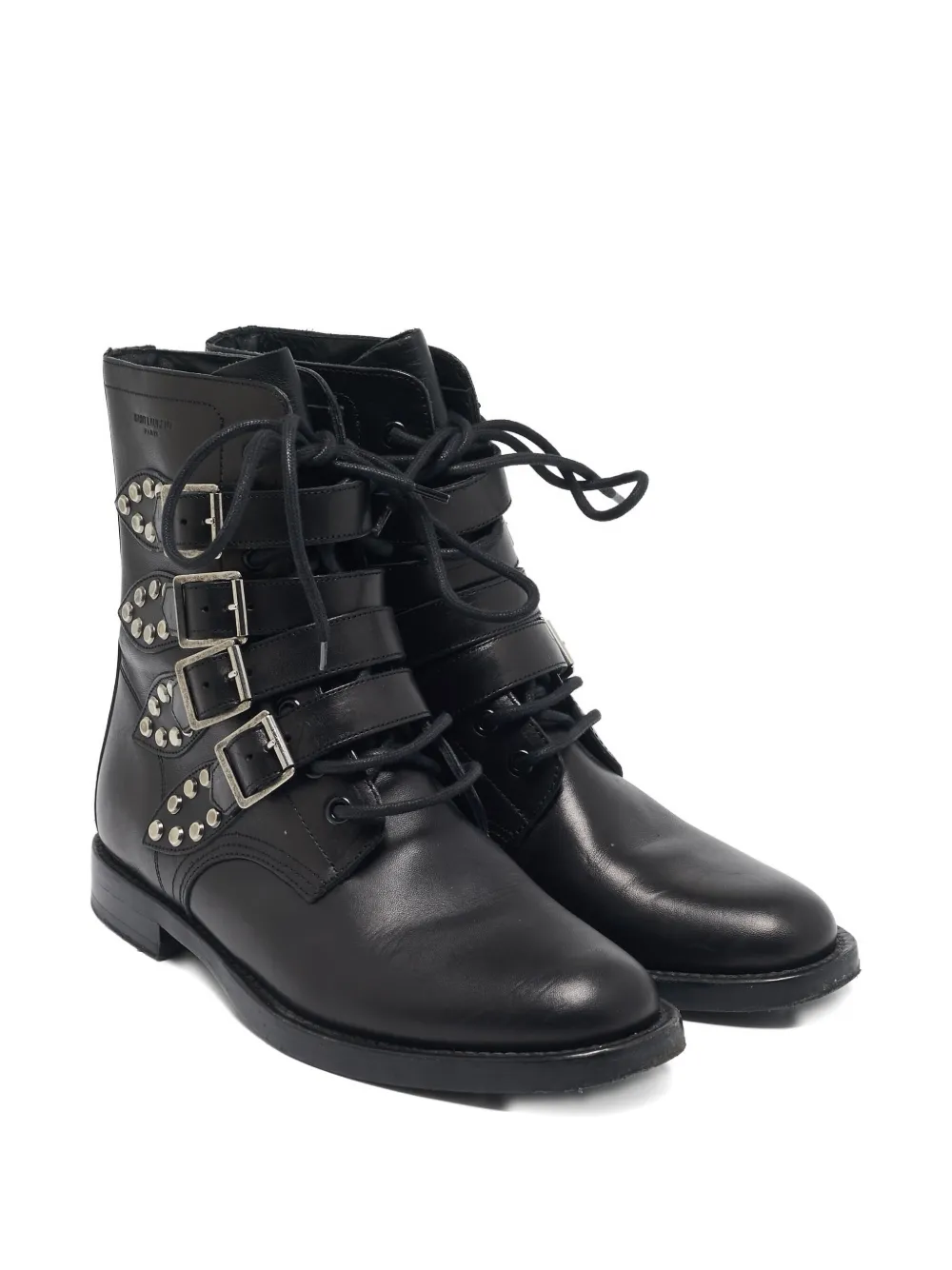 Saint Laurent Pre-Owned Rangers leren bikerlaarzen met gesp - Zwart