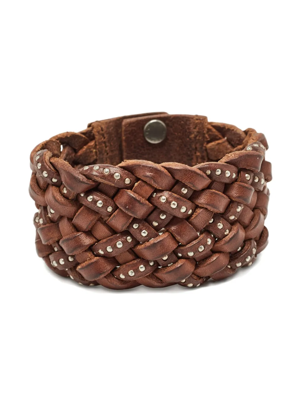 Saint Laurent Pre-Owned braided leather studded bracelet - ブラウン Saint Laurent Pre-Owned braided leather studded bracelet - ブラウン