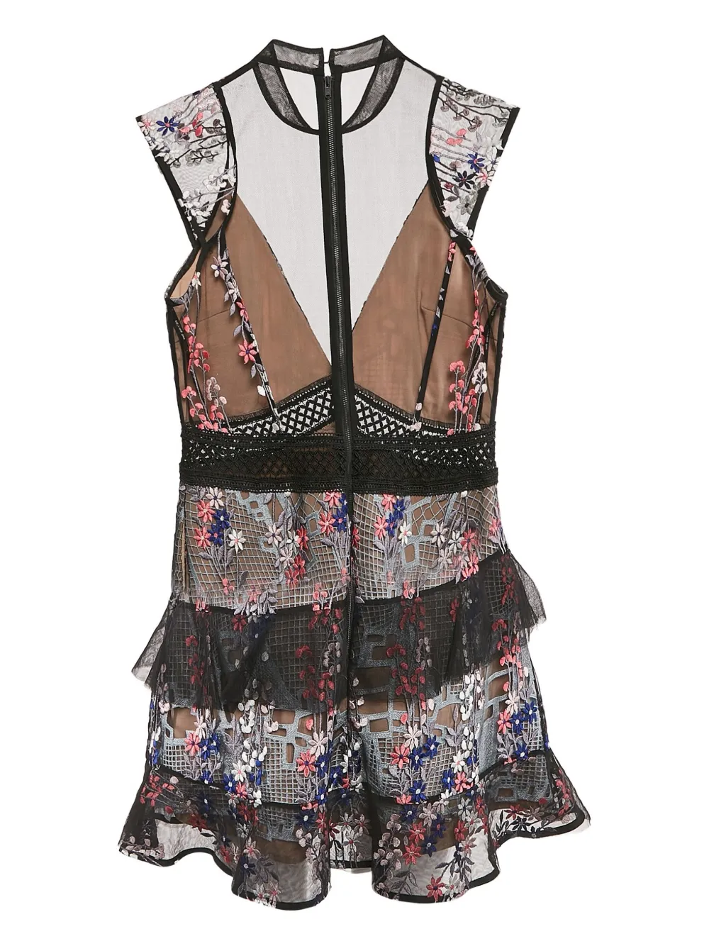 Self-Portrait Midi-jurk met geborduurde bloemen - Zwart