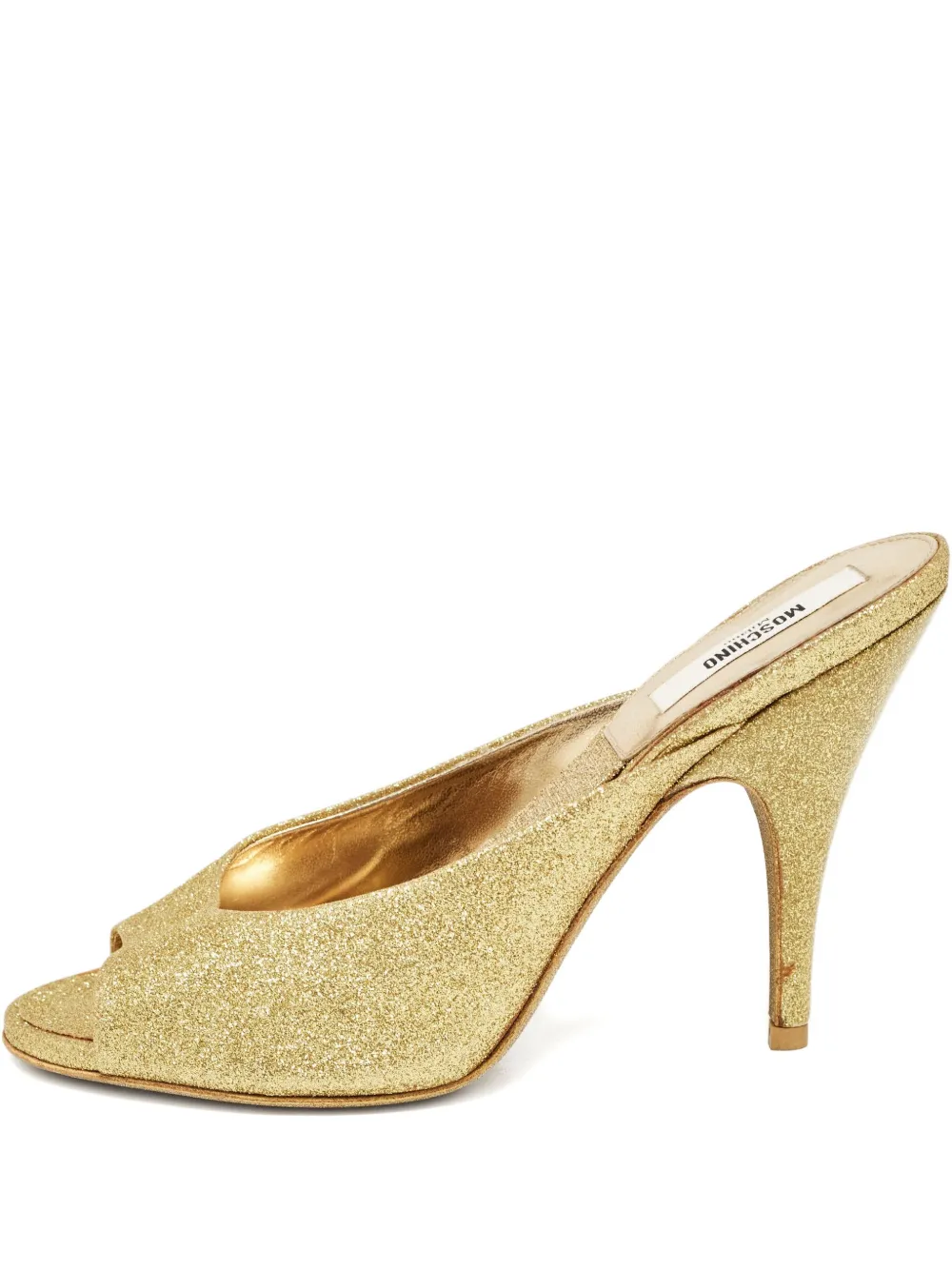 glitter peep-toe mules