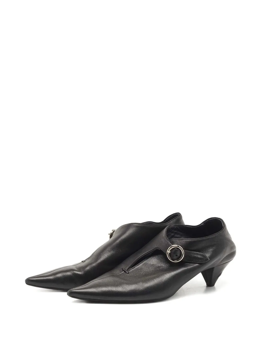 Céline Pre-Owned Leren enkellaarzen met puntige neus en gesp - Zwart