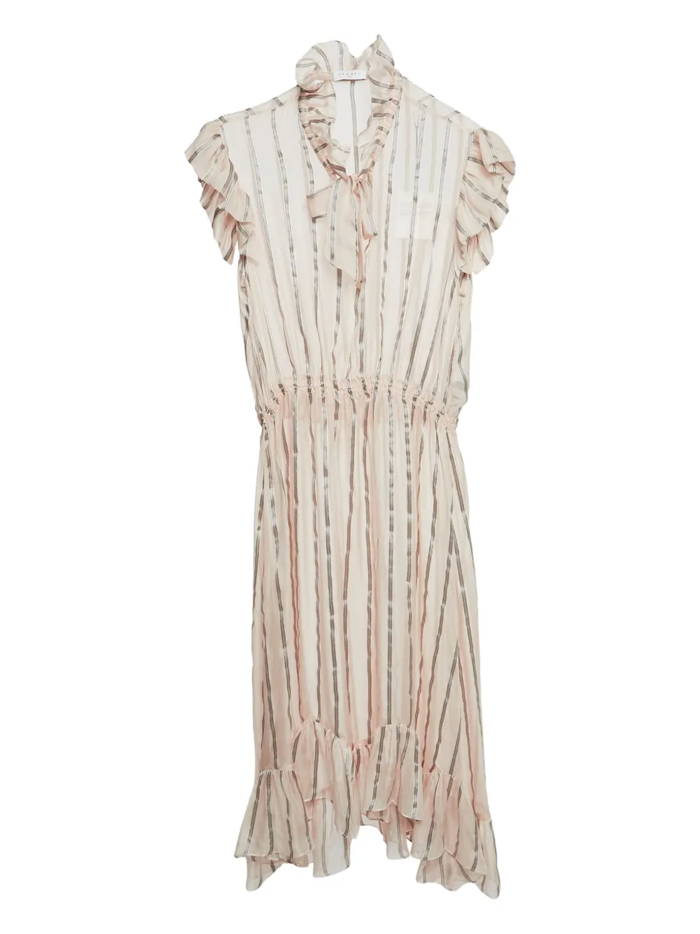 Pre-owned Sandro  Striped Ruffles Midi Dress In Neutral