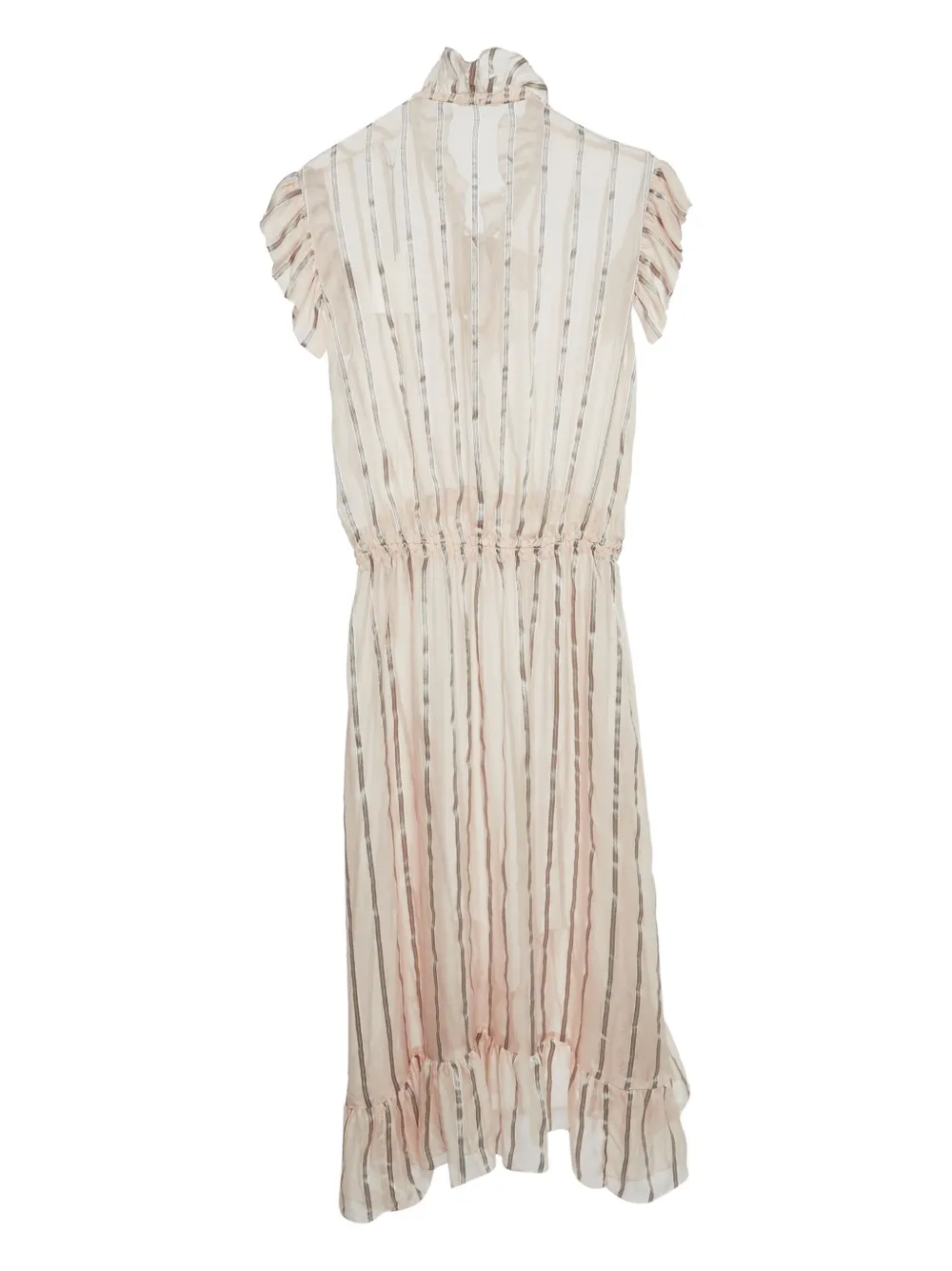 SANDRO Pre-owned gestreepte midi-jurk met ruches - Beige