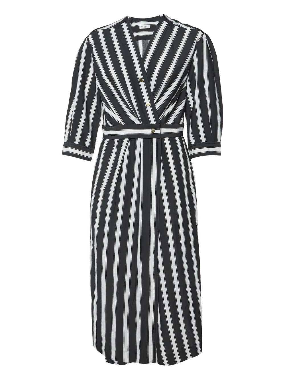 SANDRO puff-sleeve striped dress - Nero