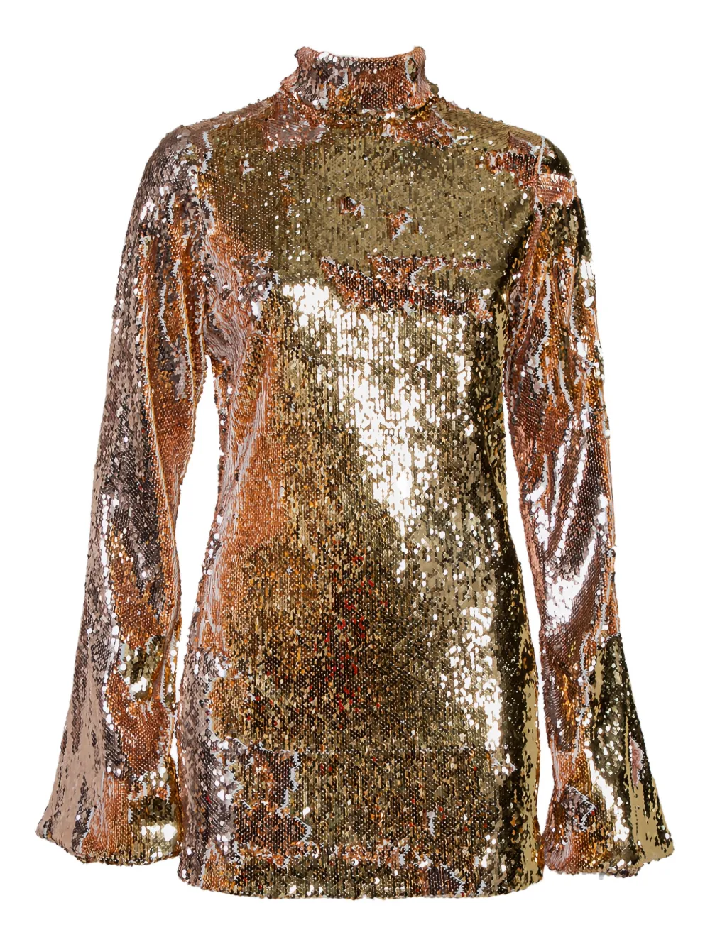 Halpern sequin-embellished long-sleeve mini dress - Gold