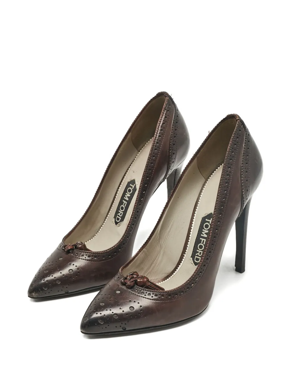TOM FORD 120 mm leren pumps met brogue-detail - Bruin