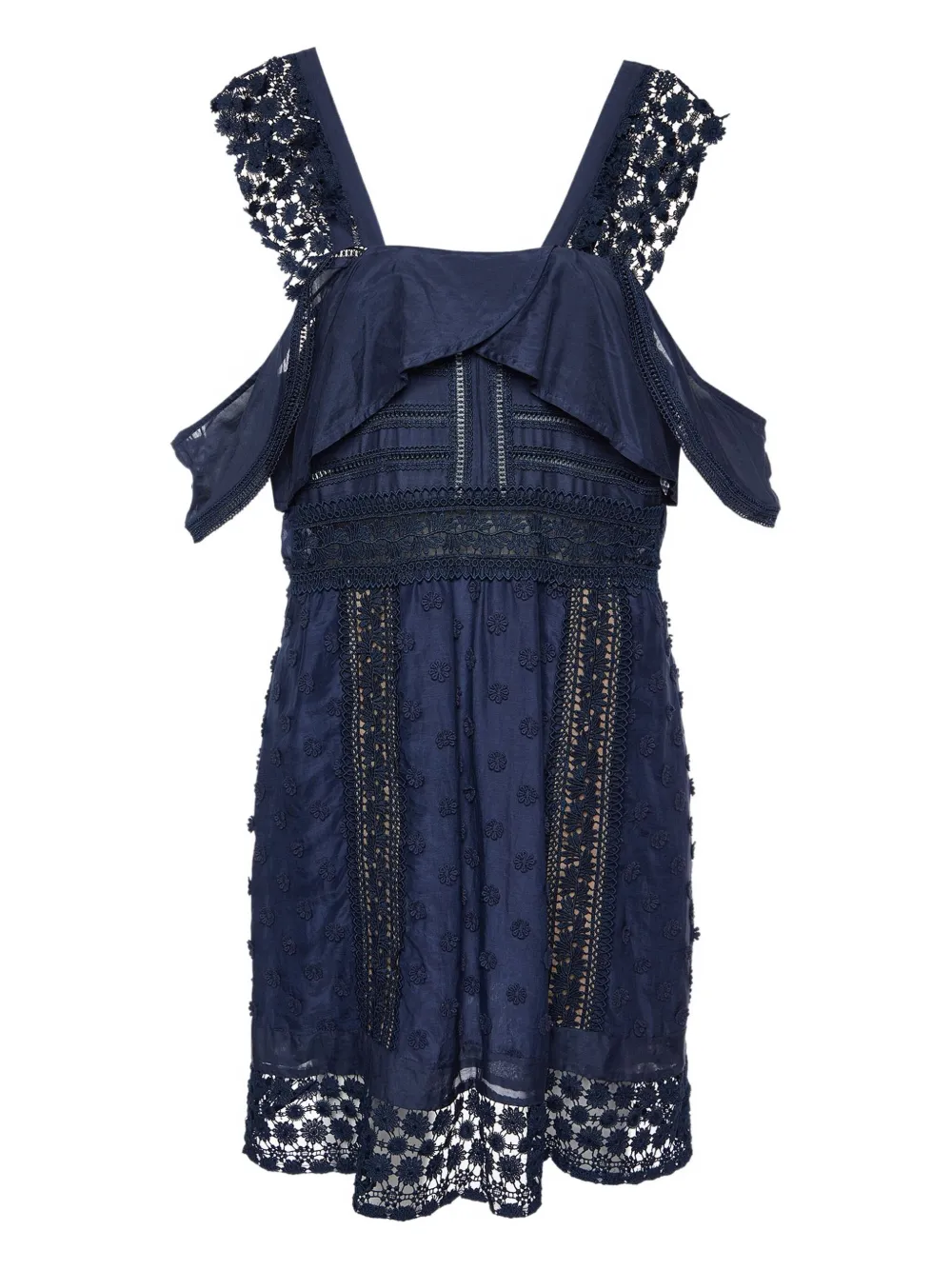 Self-Portrait lace-embroidered dress - Blue