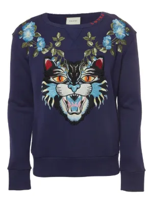 tai さま専用 GUCCI 水色 長袖シャツ 猫刺繍 Gucci Pre-Owned cat-embroidered Sweatshirt | Blue | FARFETCH