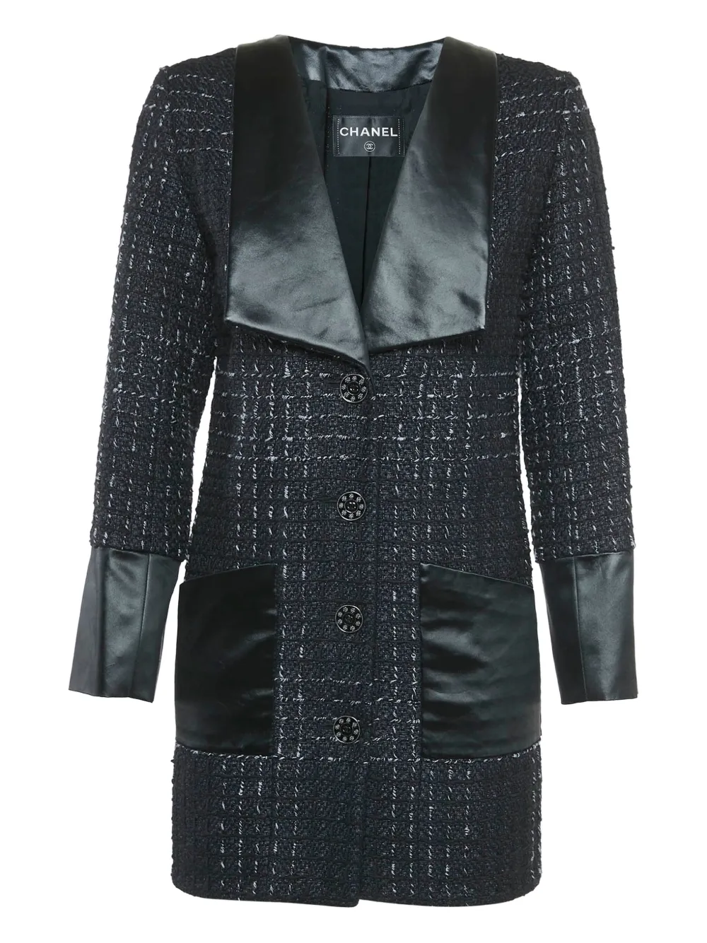 CHANEL Pre-Owned tweed satin bow coat | Black | Image 1