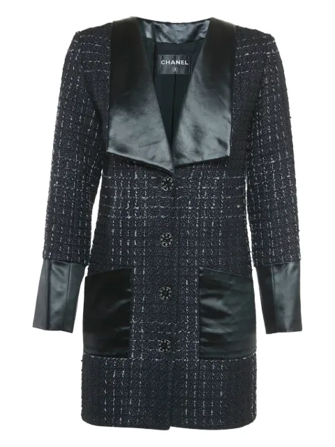CHANEL Pre-Owned tweed satin bow coat
