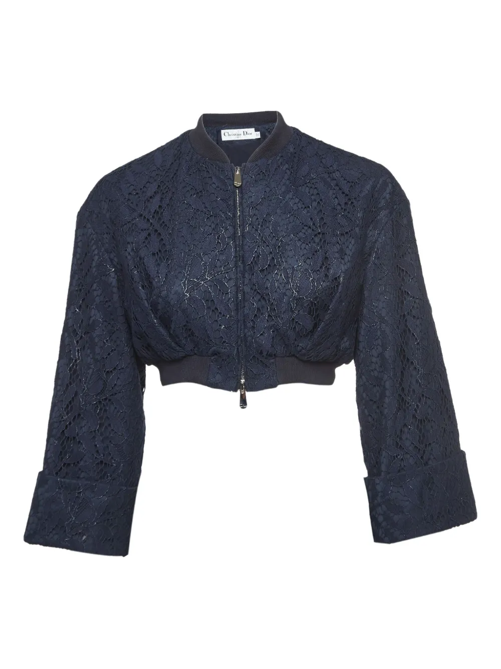 Christian Dior Pre-Owned floral-lace cropped jacket - ブルー Christian Dior Pre-Owned floral-lace cropped jacket - ブルー