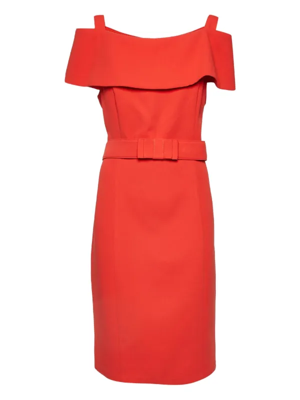 Badgley Mischka off-shoulder Belted Dress | Red | FARFETCH