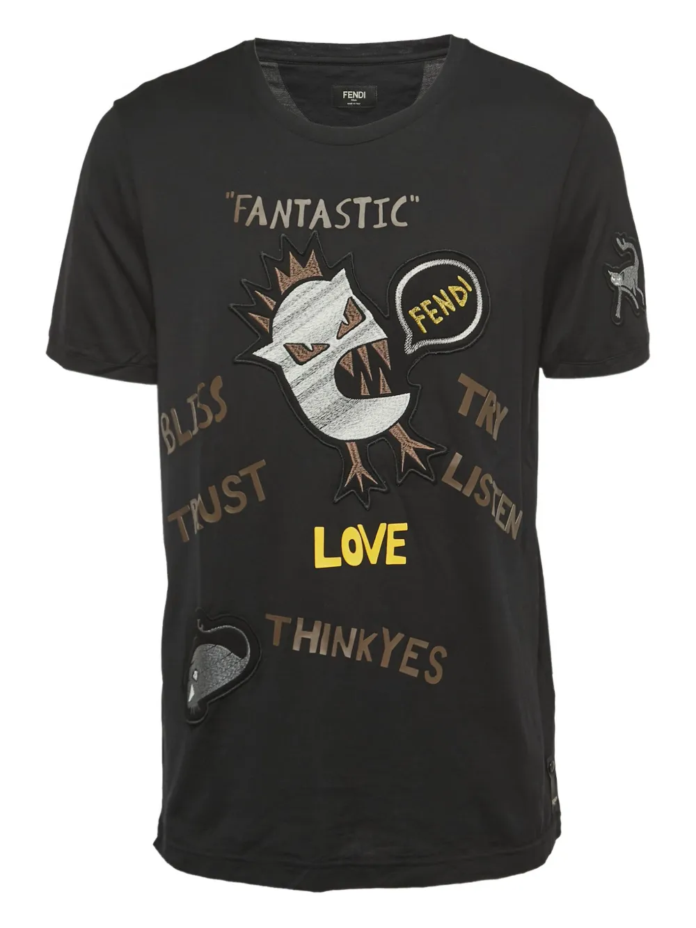 Fendi Pre-Owned embroidered patchwork t-shirt | Black | Image 1