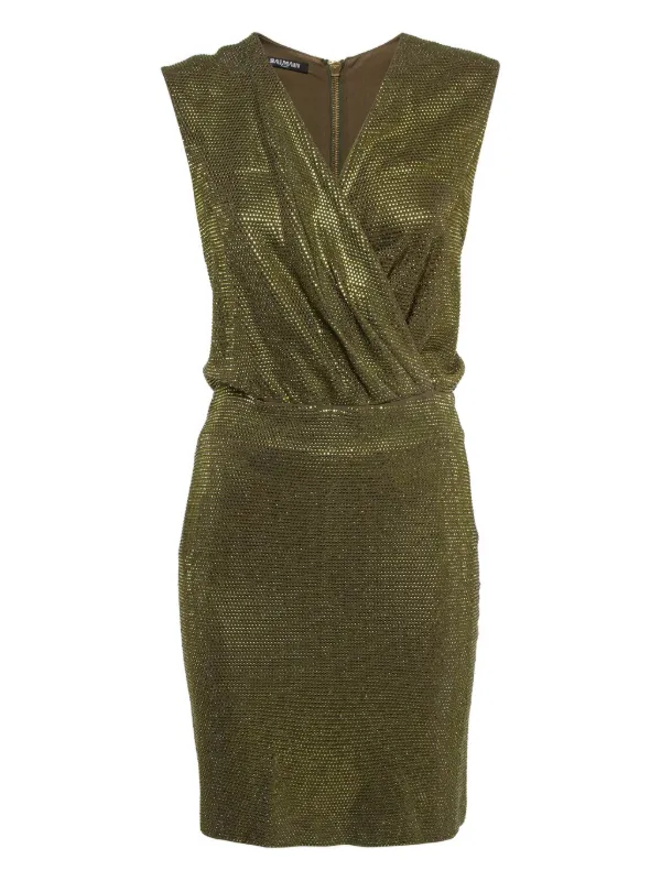 green emerald velvet dress Balmain Two-Tone Knit Dress Green
