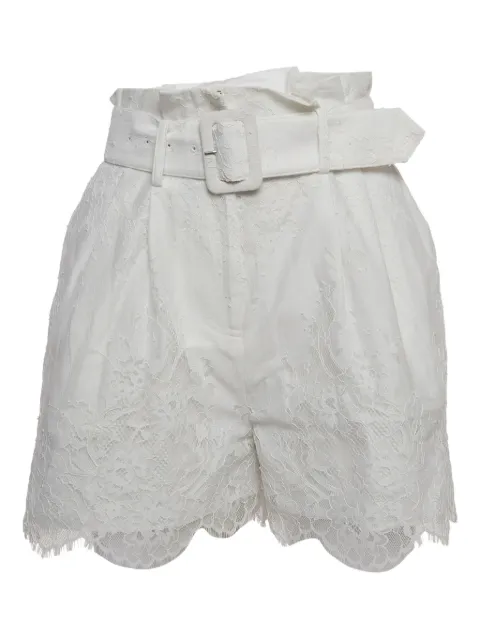 Self-Portrait lace-embroidered belted shorts