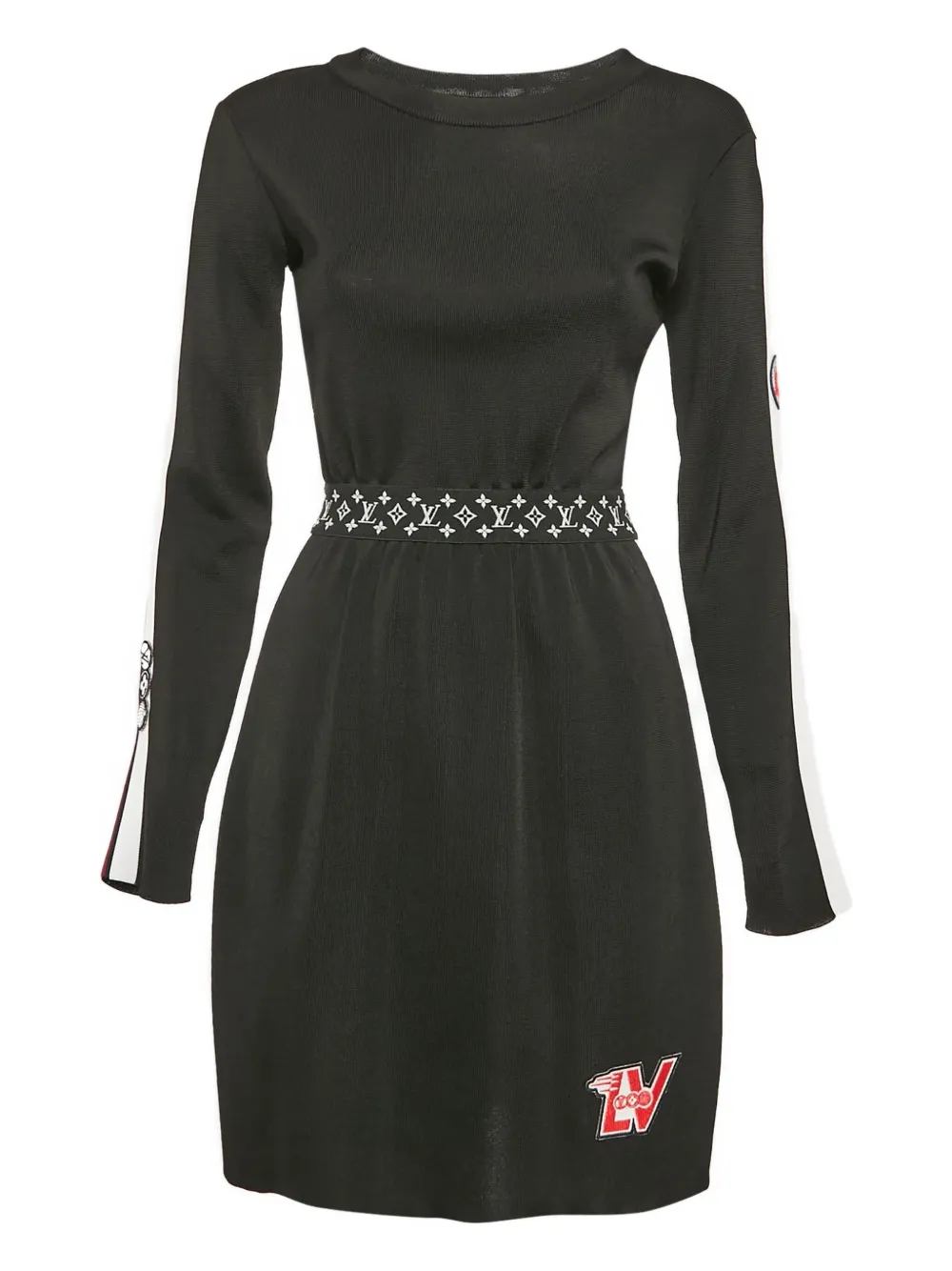Louis Vuitton Pre-Owned logo-patch stripe-detail dress - ブラック Louis Vuitton Pre-Owned logo-patch stripe-detail dress - ブラック
