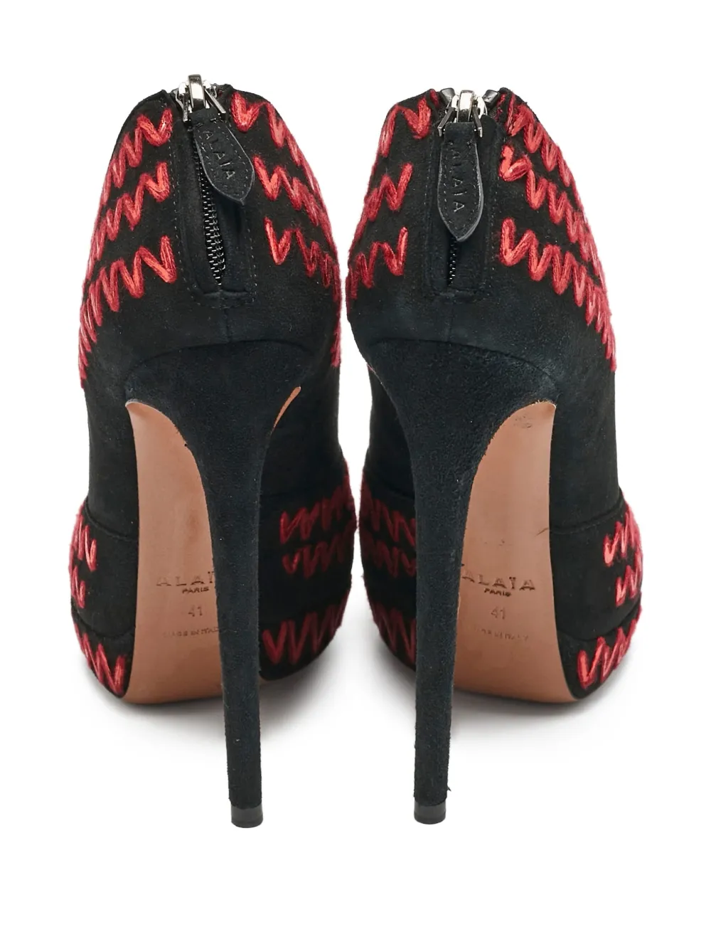 Alaïa Pre-Owned 150 mm suède enkellaarzen met zigzag-stiksel - Zwart
