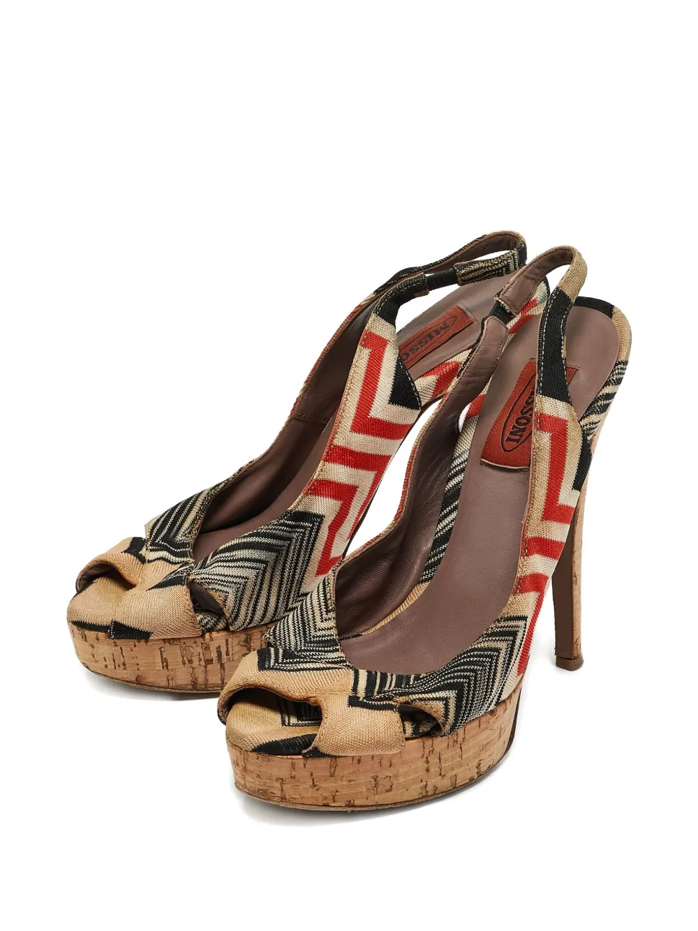 Missoni Pre-Owned 120 mm slingback sandalen met plateauzool en geometrisch design - Beige
