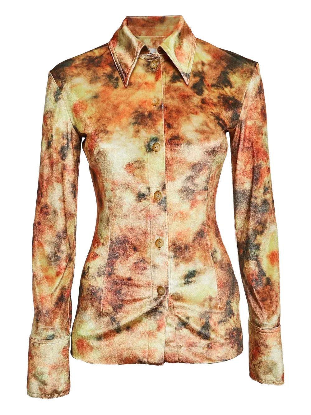 Nanushka pre-owned floral-print velvet shirt | Orange | Image 1