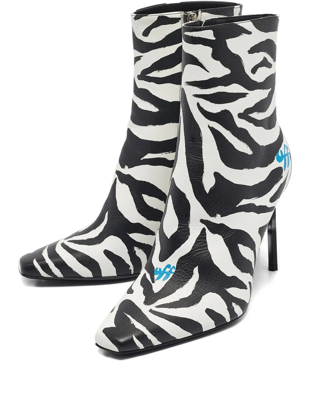 Off-White Pre-Owned zebra-print leather ankle boots | White | Image 1