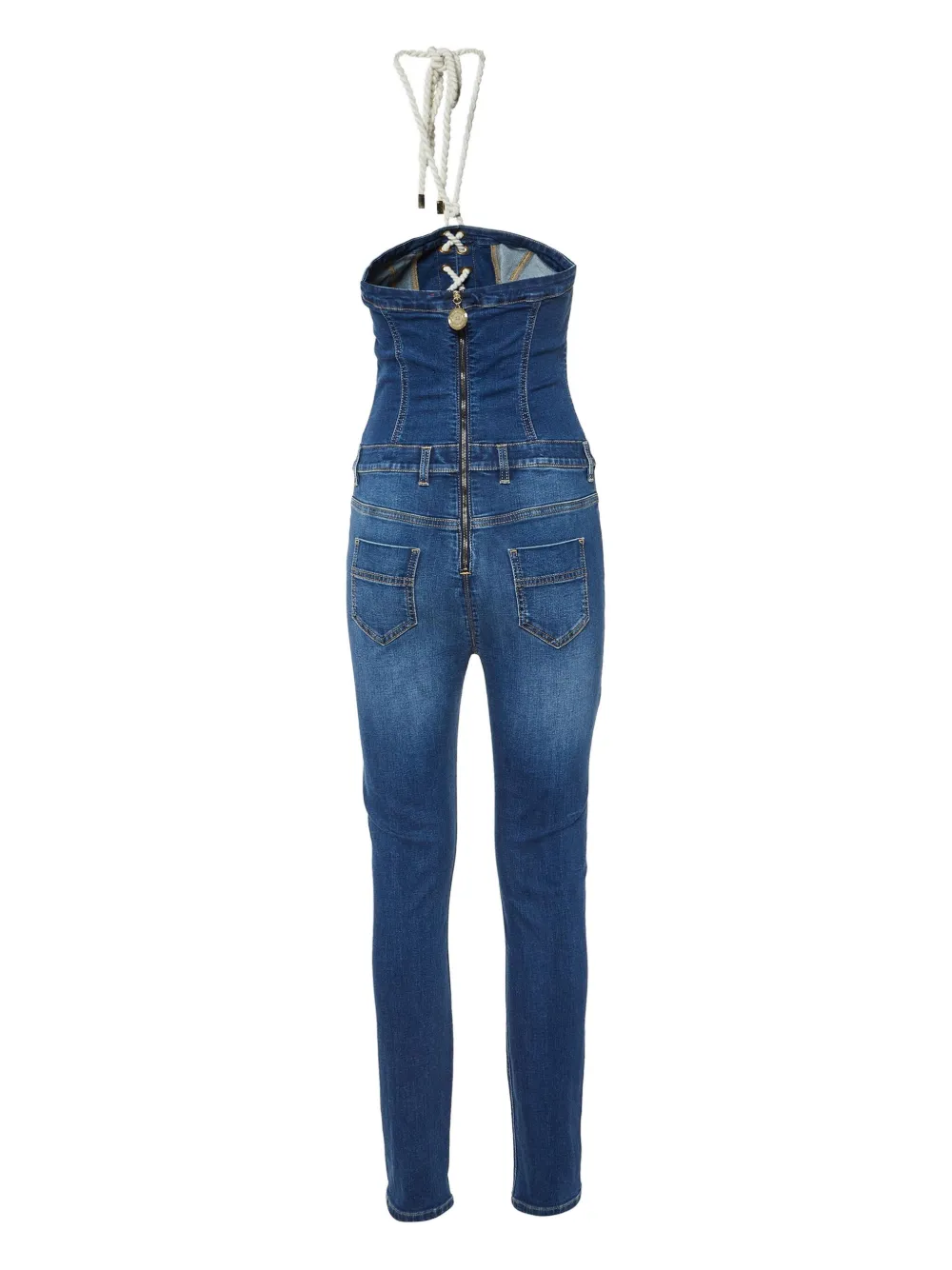 Pre-owned Elisabetta Franchi Lace-up Denim Jumpsuit In Blue