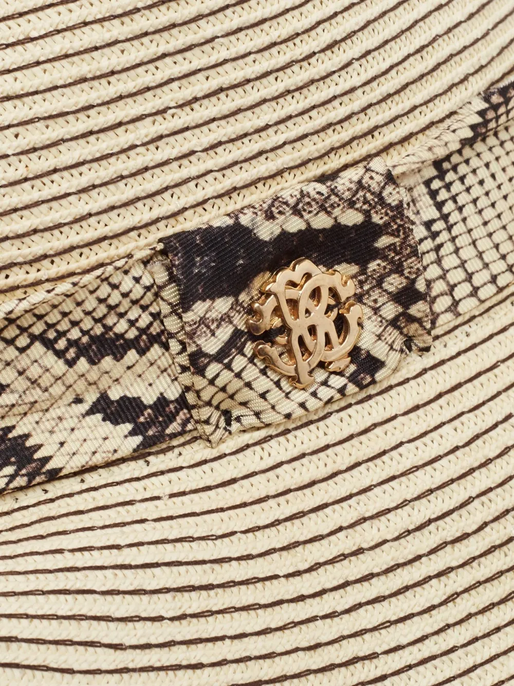 Pre-owned Roberto Cavalli Vintage Straw Snake Ribbon Hat In Neutral
