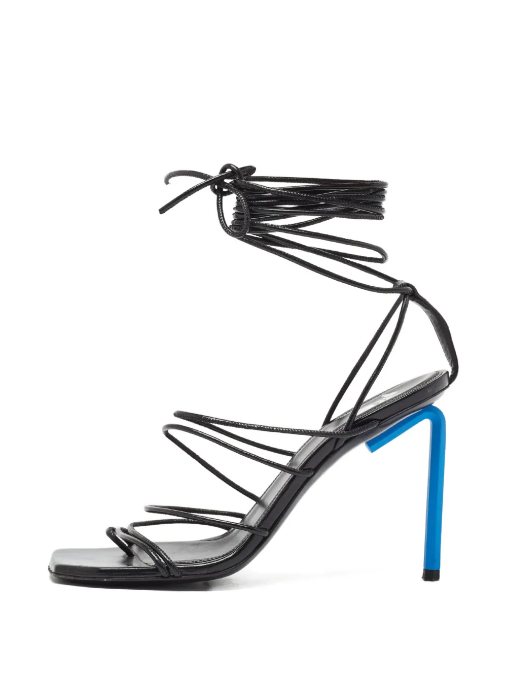 Pre-owned Off-white Strappy Square-toe Sandals In Black