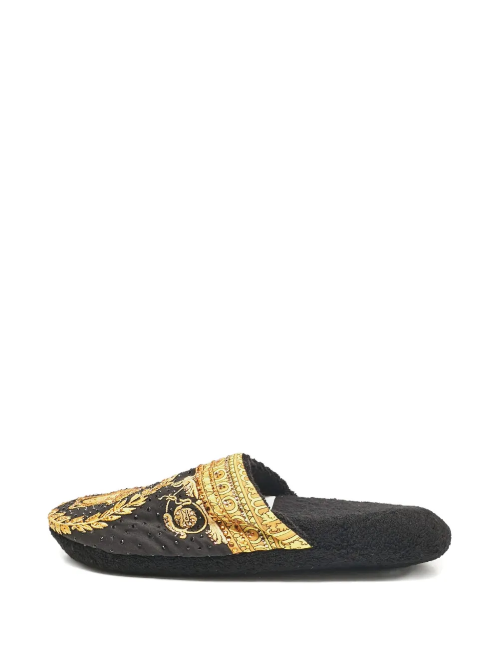 Versace Pre-Owned rhinestone-embellished baroque-pattern flat mules | Black | Image 1