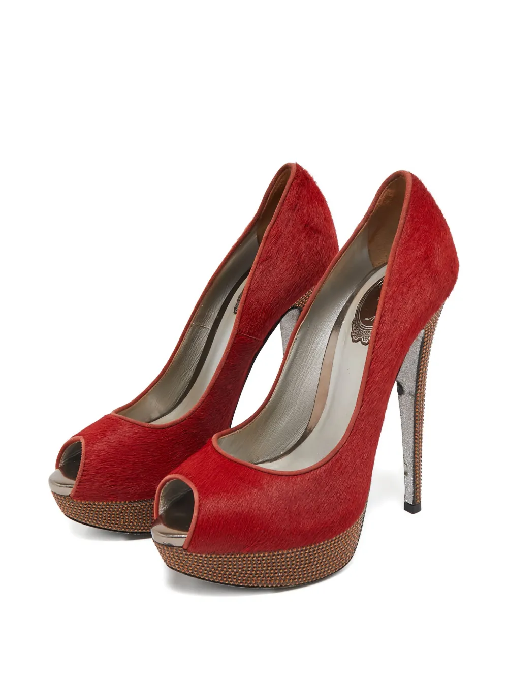René Caovilla Pre-owned 145 mm pumps met plateauzool en kristallen - Rood