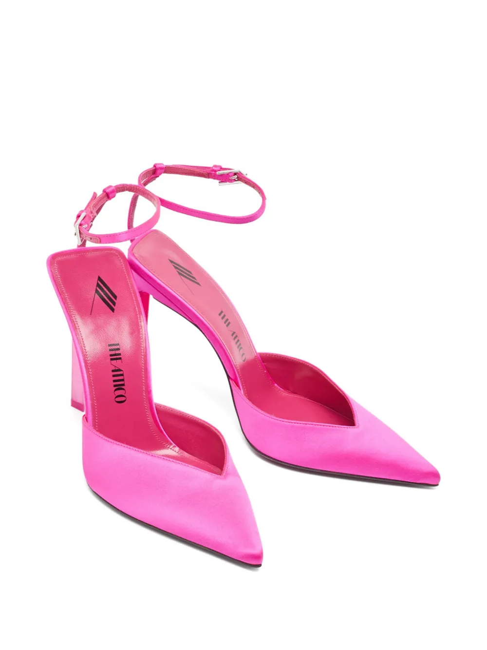 The Attico 120 mm satijnen pumps met puntige neus en enkelbandje - Roze