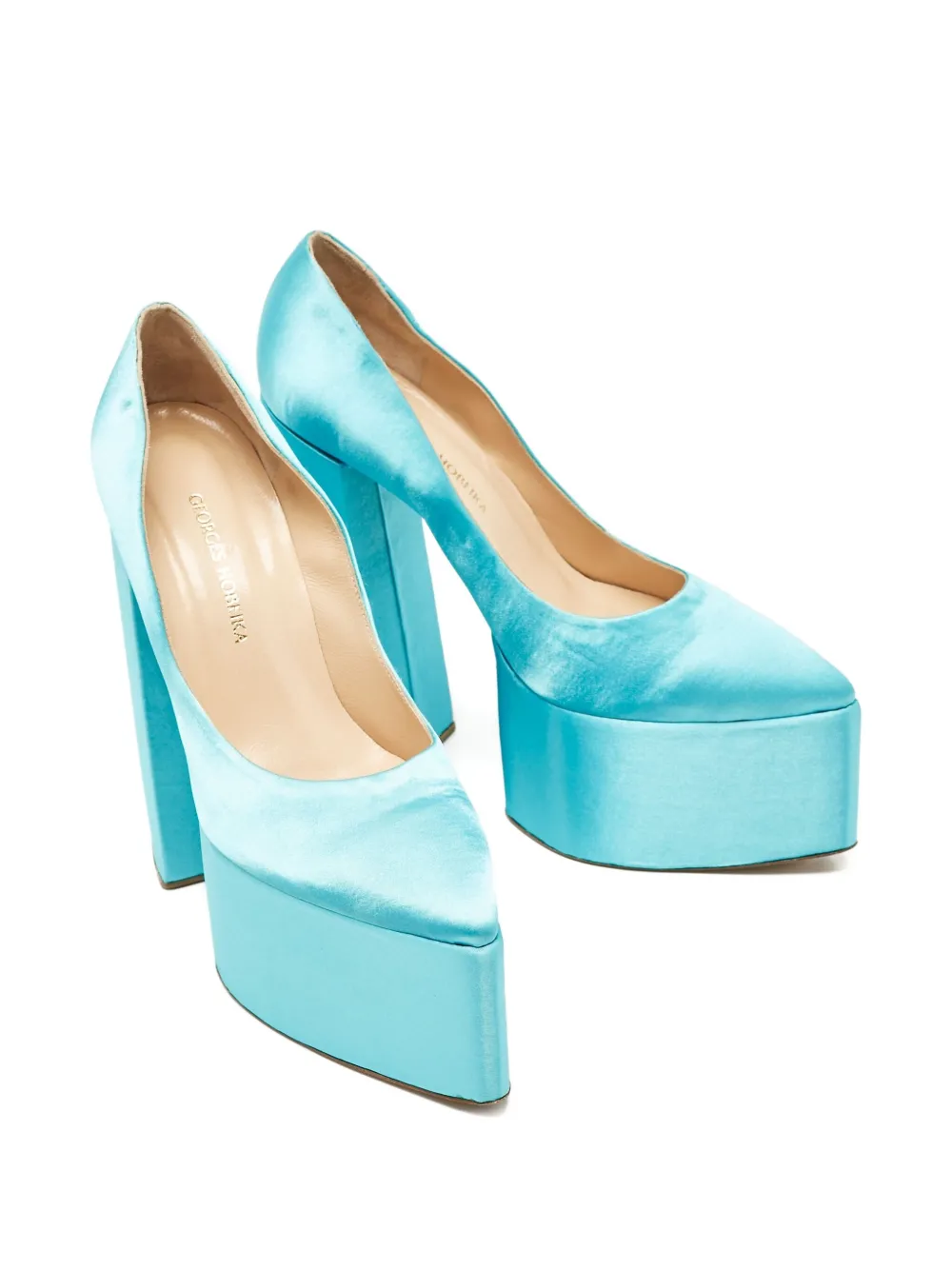 Pre-owned Georges Hobeika 160mm Platform Satin Pumps In Blue