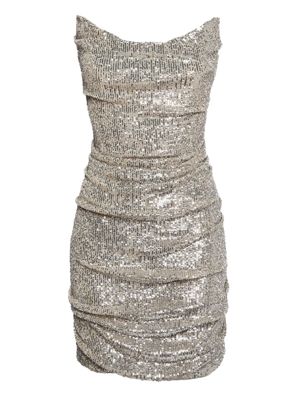Pre-owned Reem Acra Sequin Ruched Mini Dress In Silver