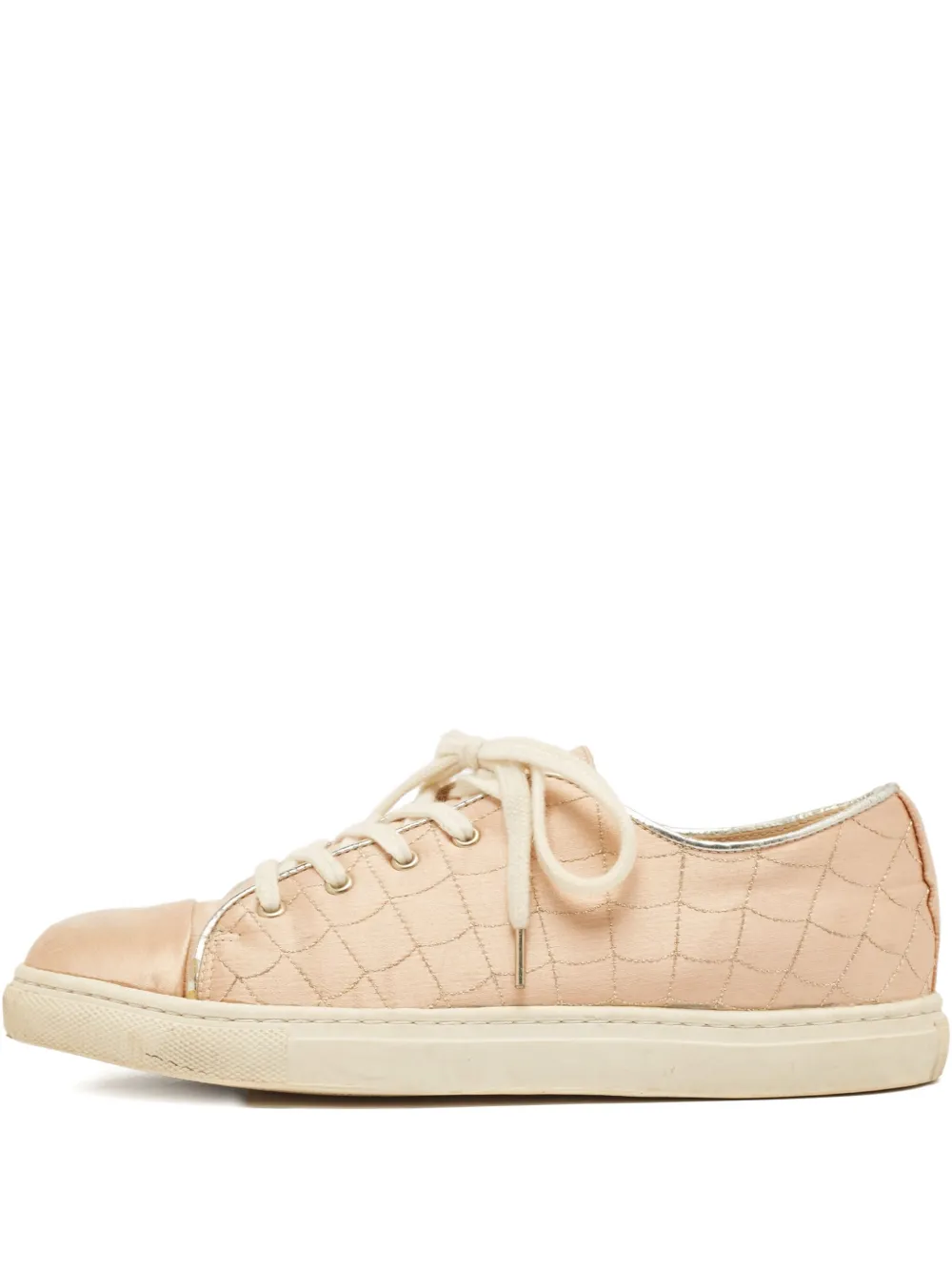 pre-owned quilted satin sneakers