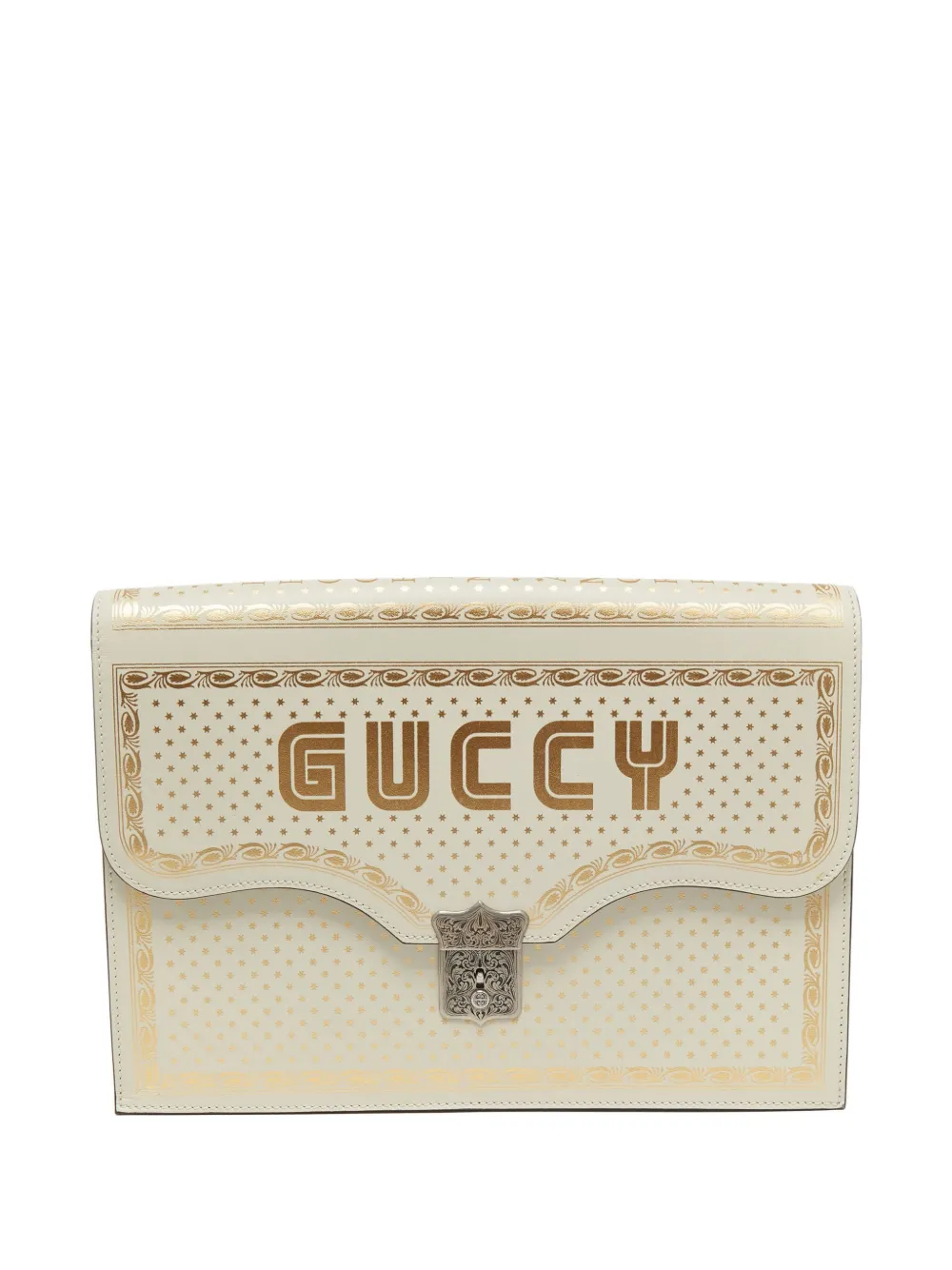 logo-print leather clutch bag