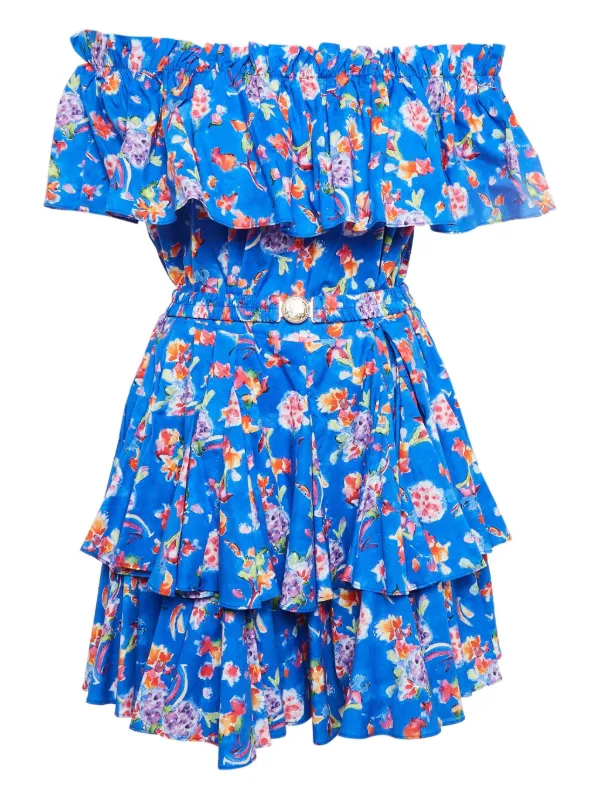 caroline constas blue floral dress Caroline Constas Maxine Ruched Mini Dress In Blue Floral