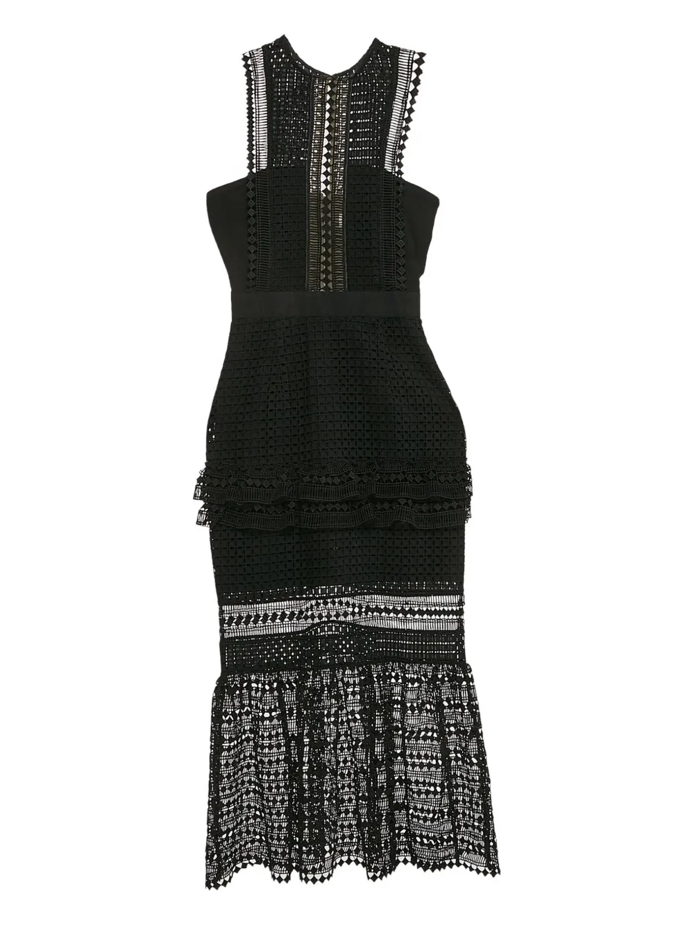 Pre-owned Self-portrait Lace-panelled Midi Dress In Black