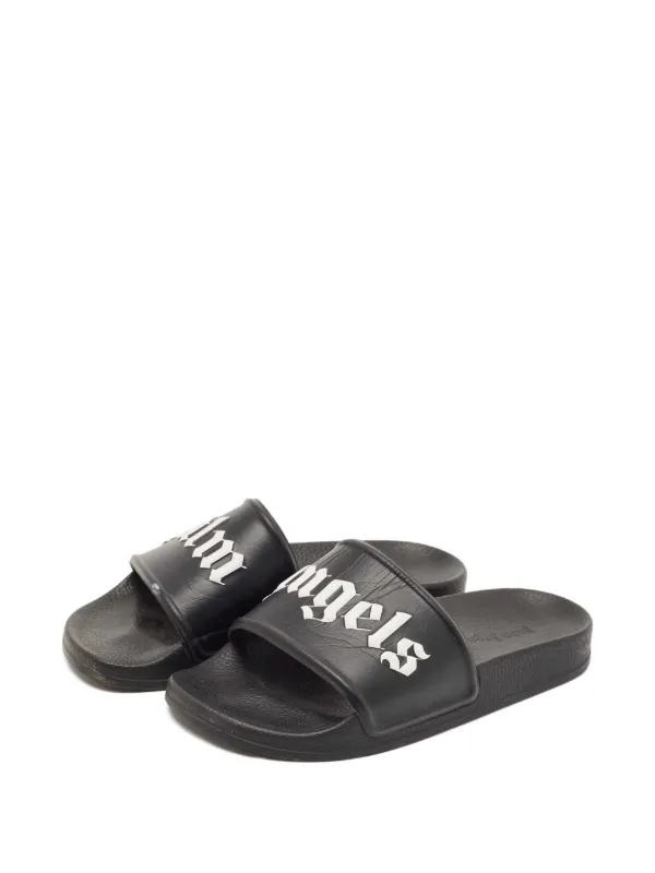 Palm Angels Logo Leather Slides | Black | FARFETCH