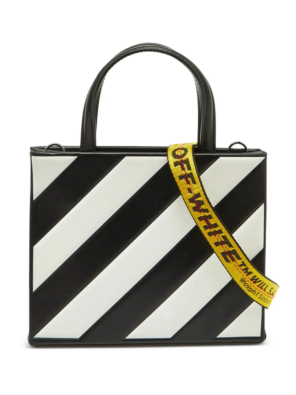 Pre-owned Off-white Diagonal Box Striped Leather Tote Bag In Black