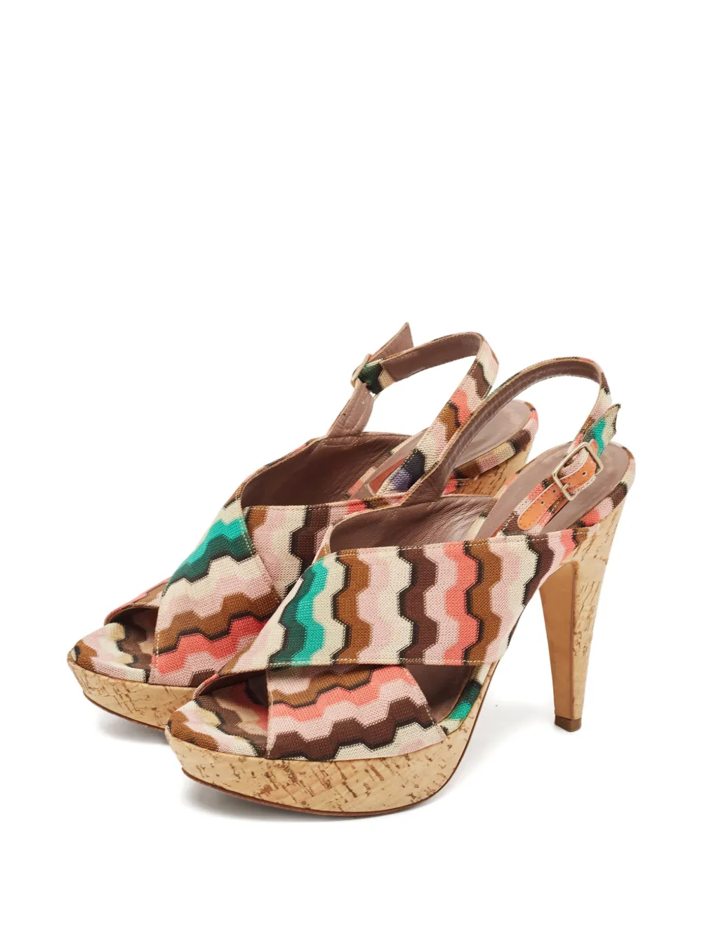 Missoni Pre-Owned 130 mm sandalen met plateauzool van kurk en golvend patroon - Beige
