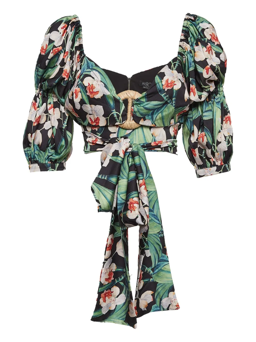 PatBO buckle-detail puff-sleeve top | Green | Image 1