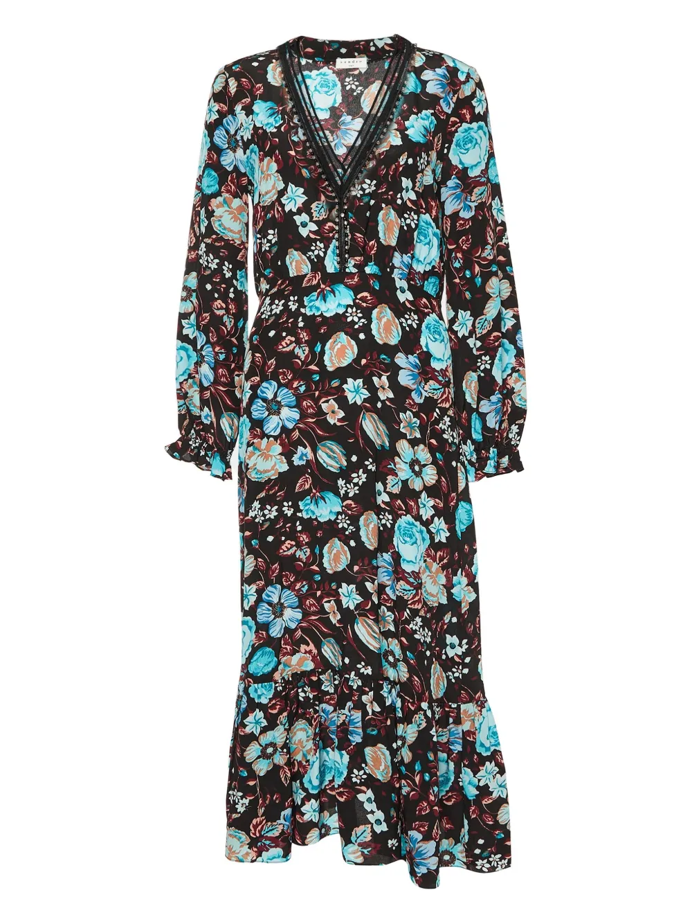 SANDRO floral silk midi dress - Nero