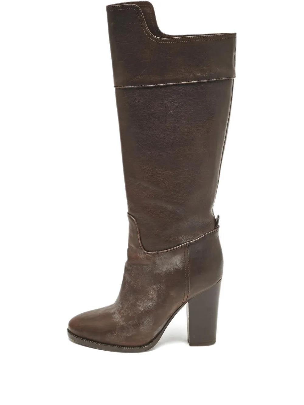 pre-owned 100mm leather block heel knee-high boots