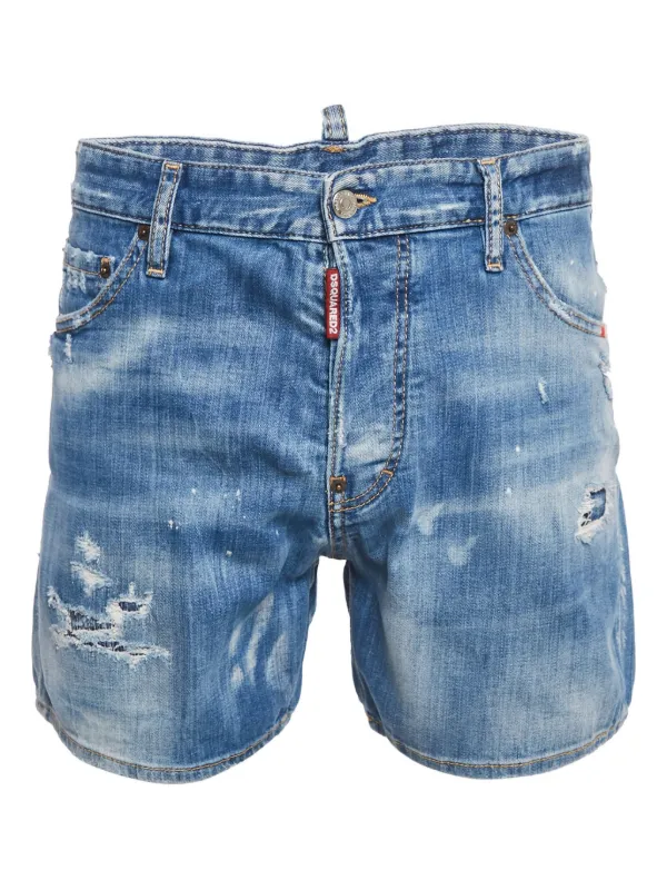 DSQUARED2 Distressed Denim Shorts Blue FARFETCH IN