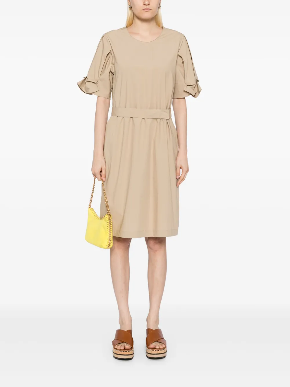 LESS Midi-jurk met ceintuur - Bruin