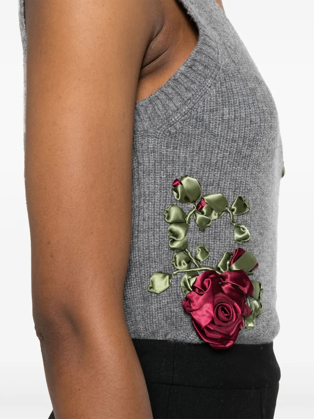 Shop Markgong Floral-appliqué Ribbed Top