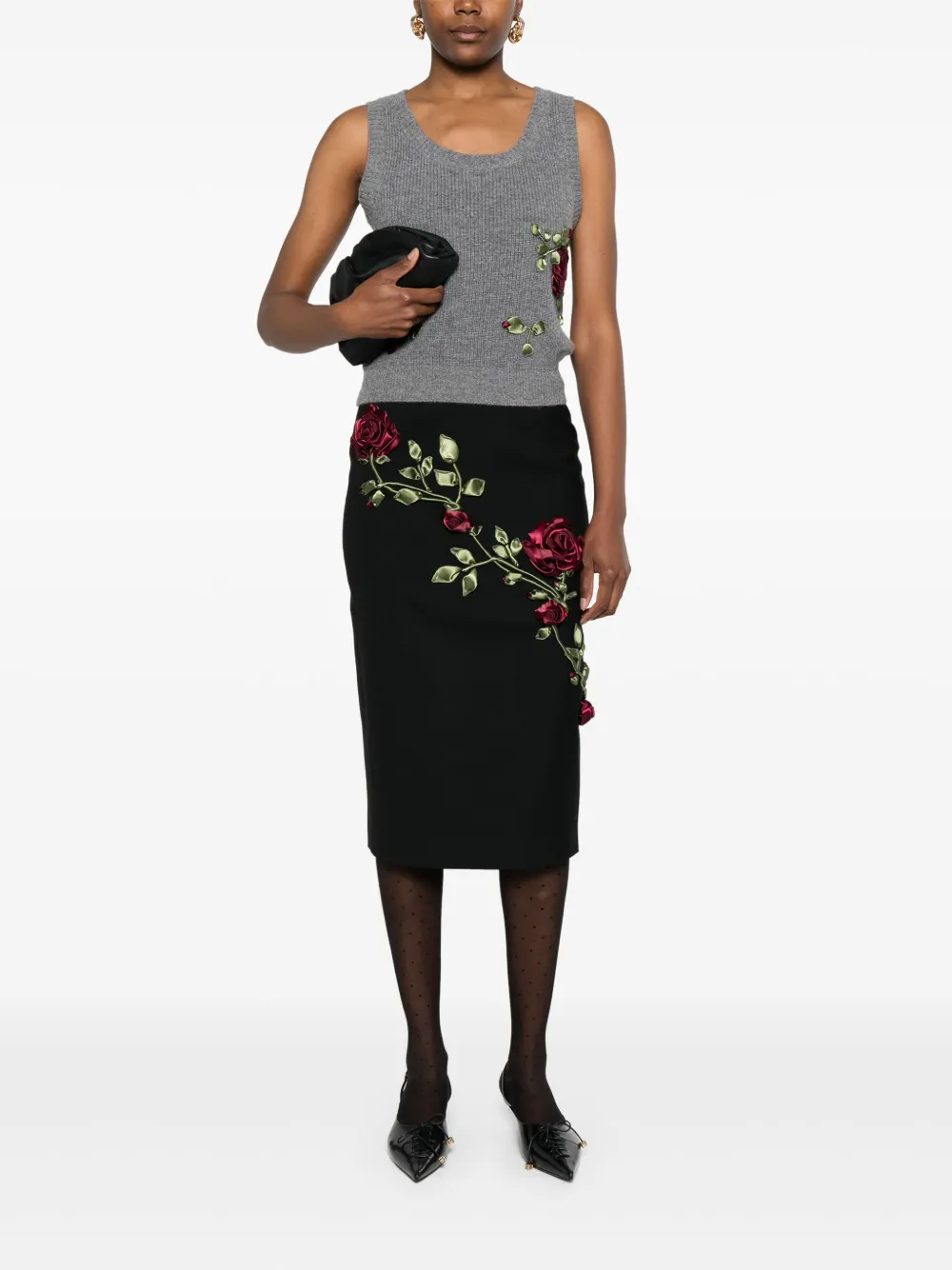 Shop Markgong Floral-appliqué Ribbed Top