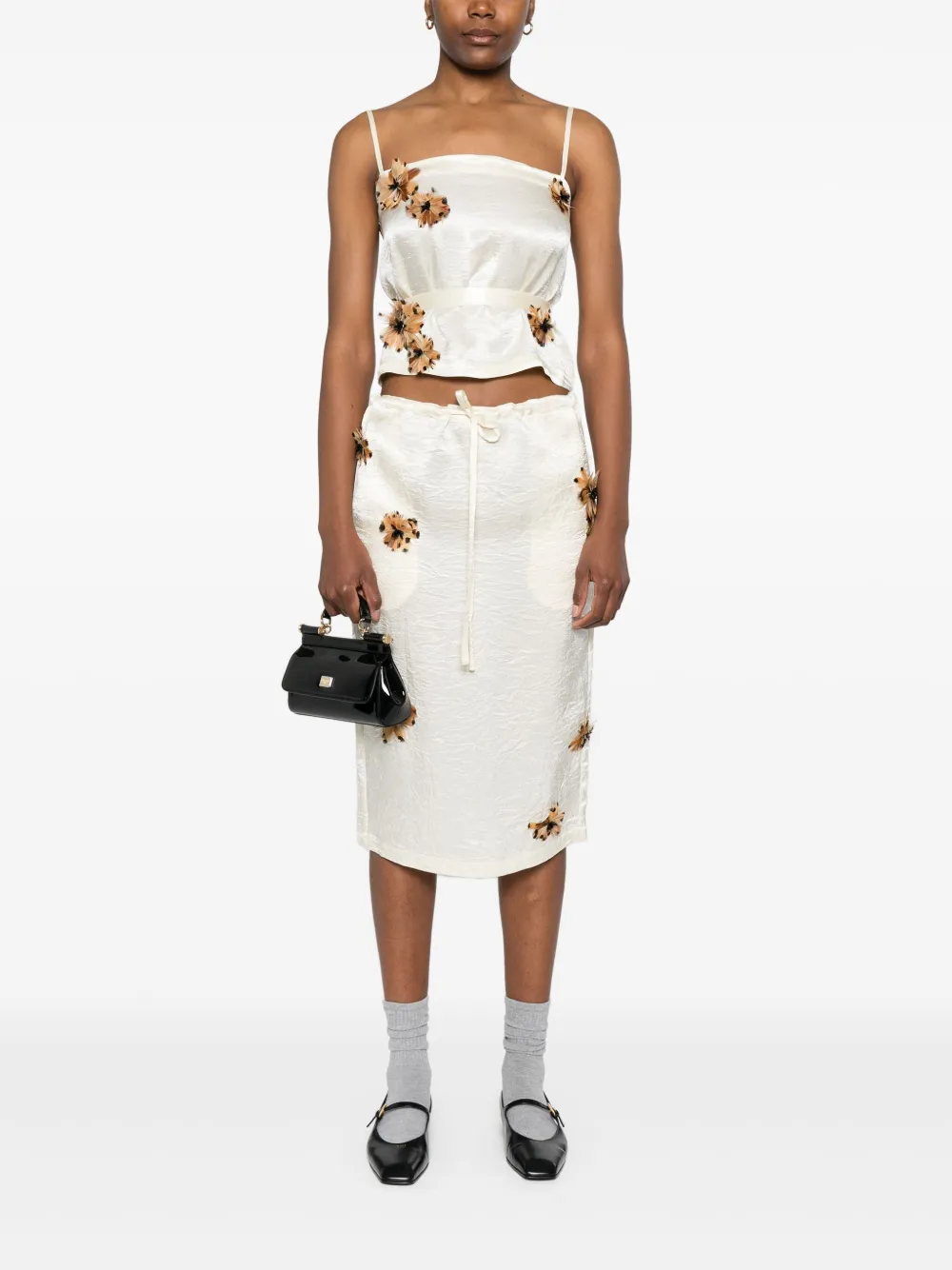 MARKGONG floral-appliqué skirt - Beige