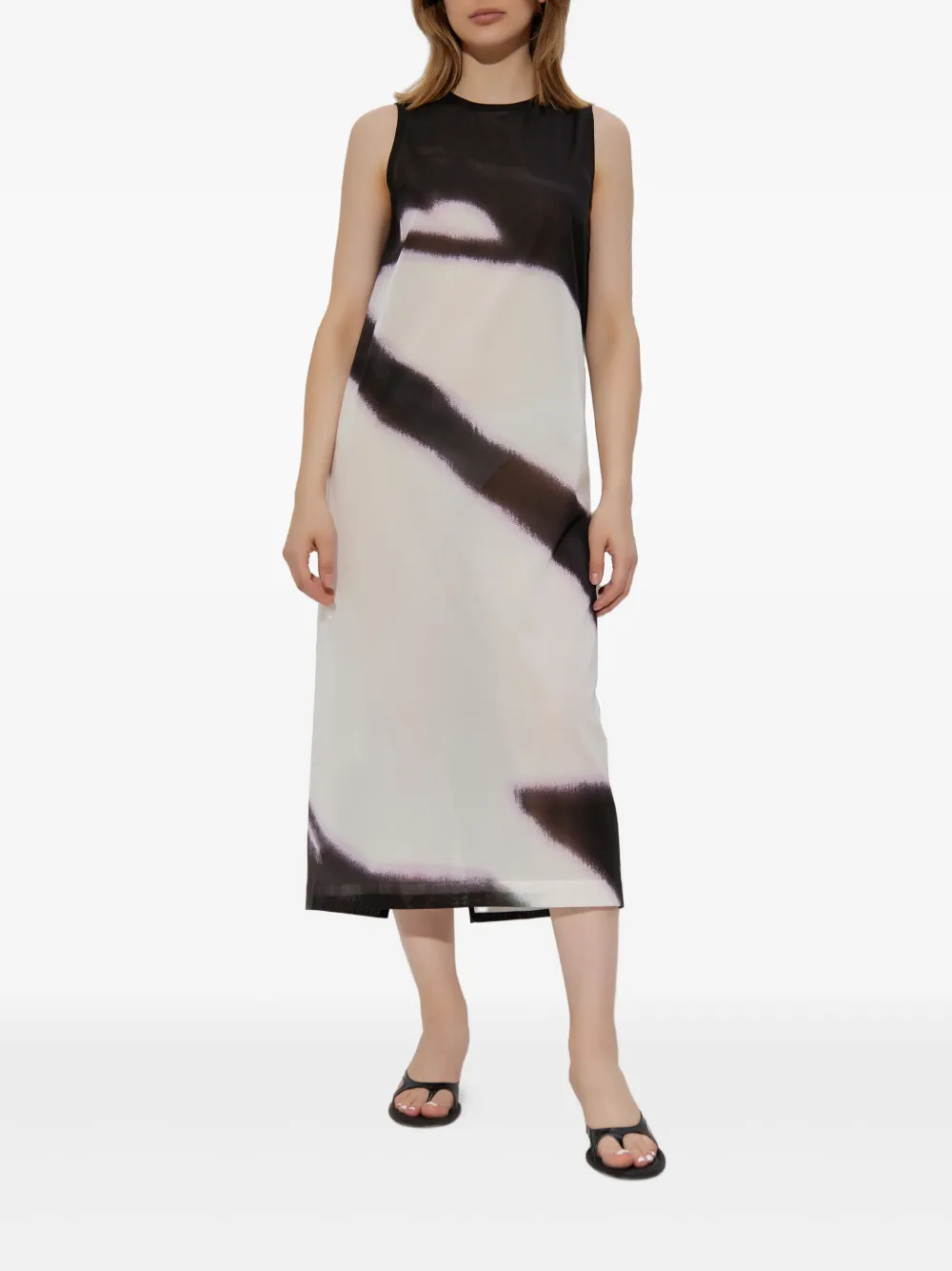 Issey Miyake Mouwloze jurk met abstracte print Wit