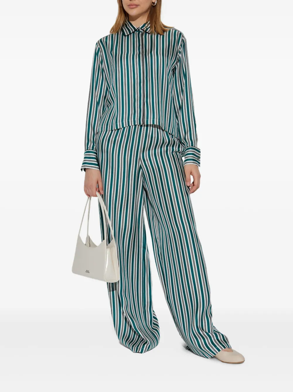 Max Mara Blouse met gestreepte kraag Groen