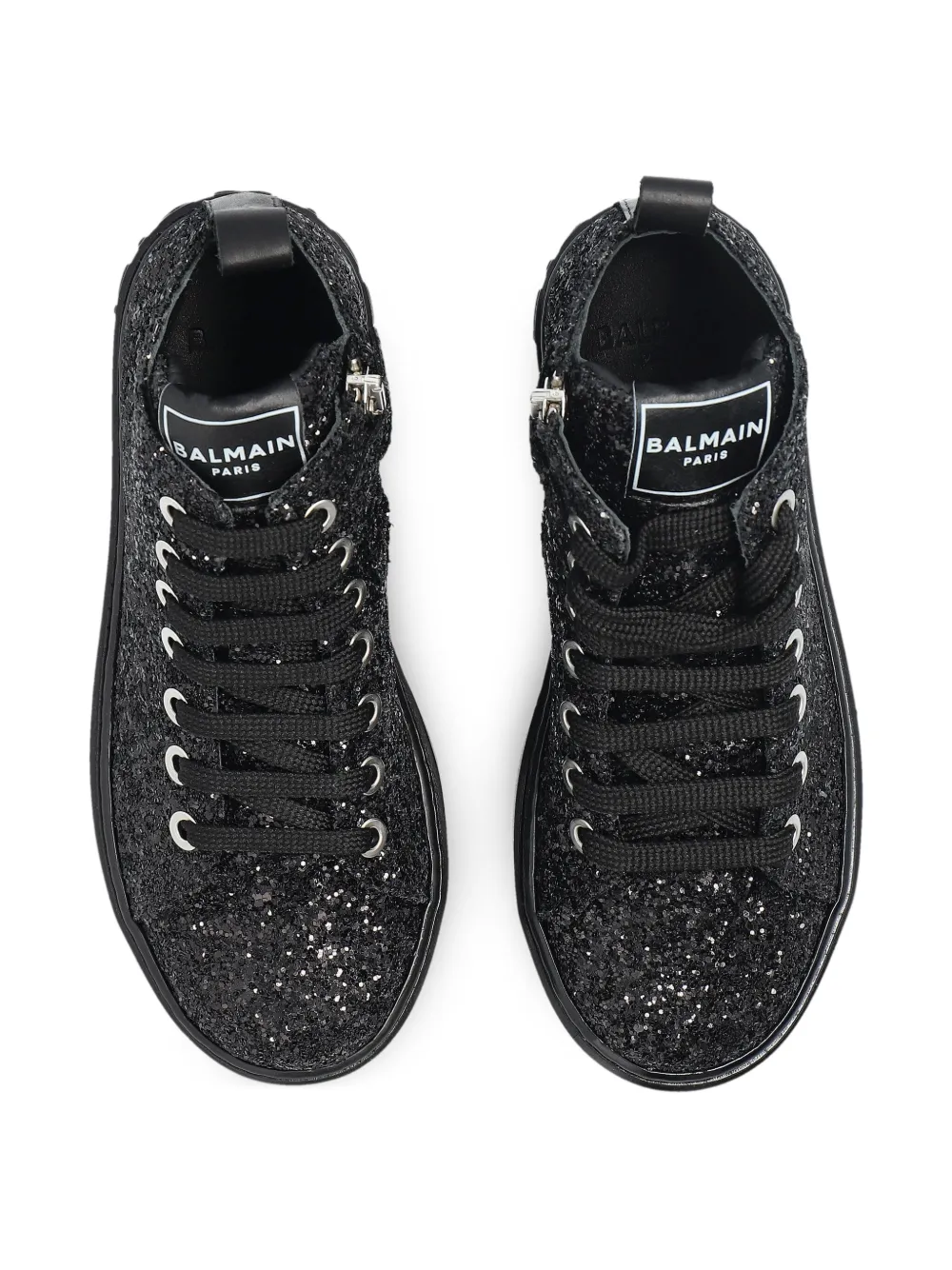 BALMAIN GLITTER-EMBELLISHED HIGH-TOP SNEAKERS